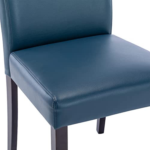 Blue Armless Upholstered Dining Chairs, Set of 2, Wooden Legs