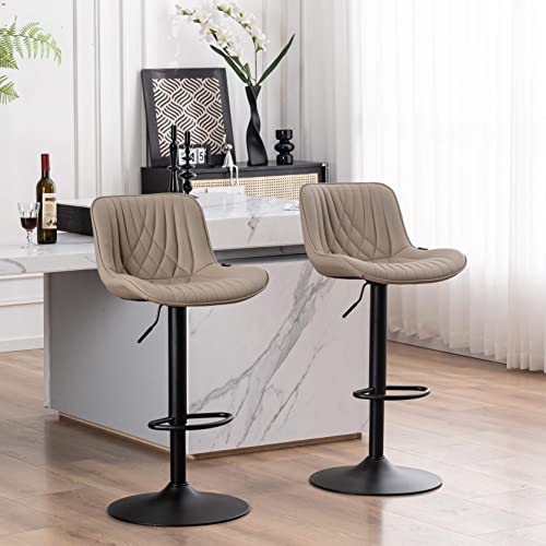 Modern Khaki Faux Leather Bar Stools for Kitchen Island Bistro Set