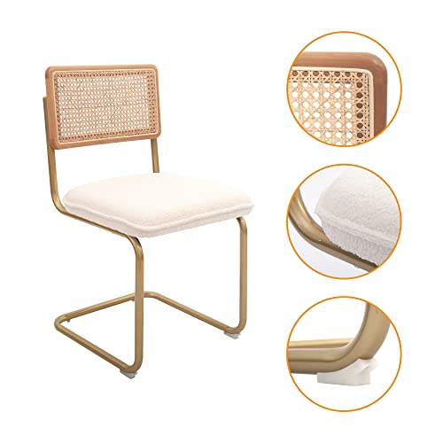 CangLong Mid-Century Cream Rattan Dining Chairs, Set of 2
