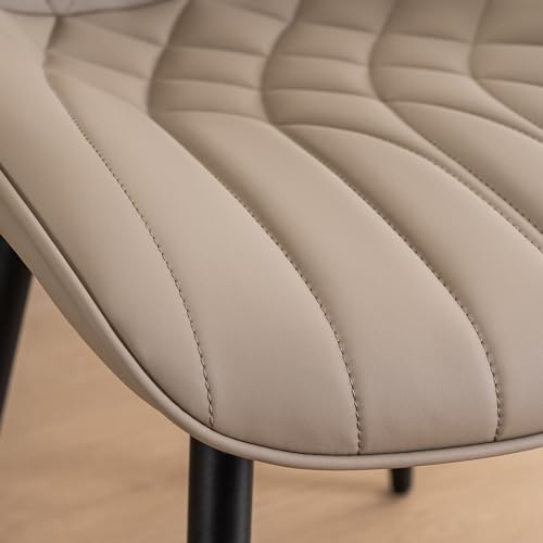 Mid-Century Modern Khaki Faux Leather Kitchen Chairs Set of 2