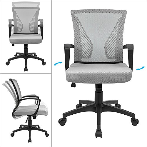 Gray Mid-Back Swivel Office Chair with Lumbar Support