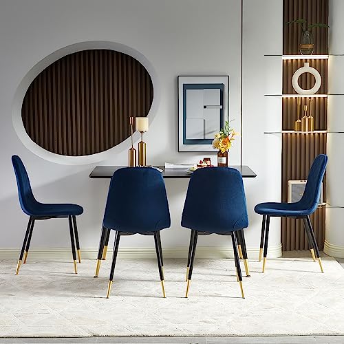 Elegant Navy Velvet Dining Chair Set of 4 Metal Legs