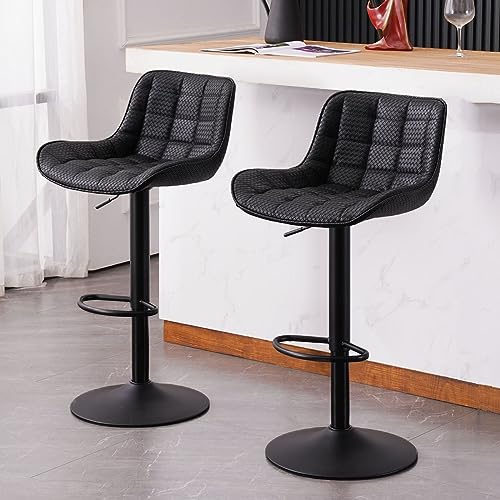 laz blinds Modern Black Adjustable Bar Stools with Back for Kitchen Islands
